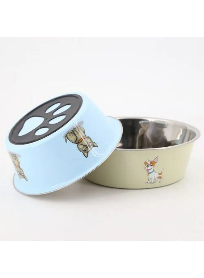 Stainless Steel Pet Bowl with Non-Slip Base, 20 cm, Colorful Design with Dog Graphics - Image 2